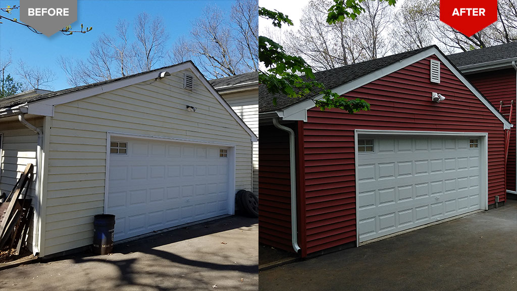 Before and After Garage Siding Replacement