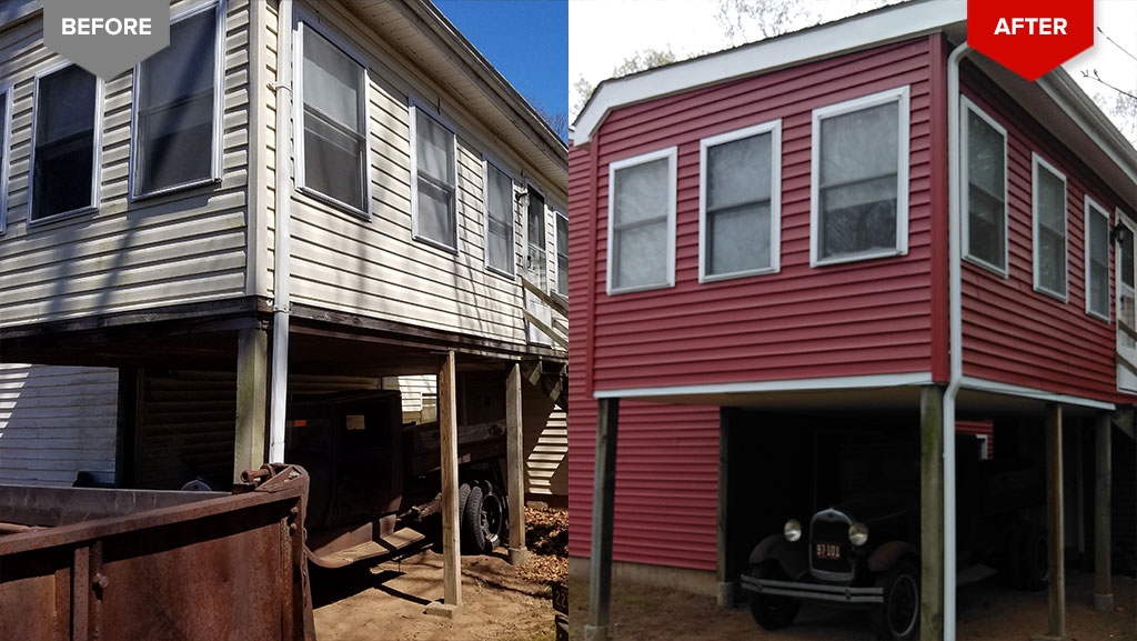 Before and After Garage Siding